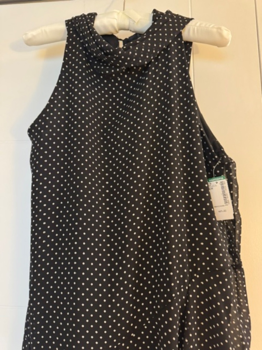 Asymmetric polka-dot chiffon scarf-collar dress - Black M - NEW